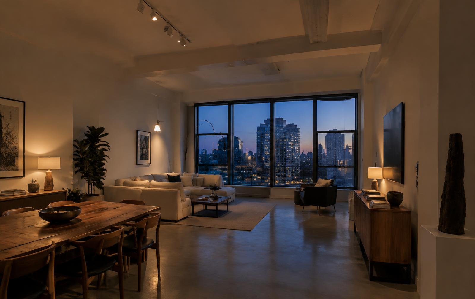 Illustrative finished interior with smooth walls and warm lighting